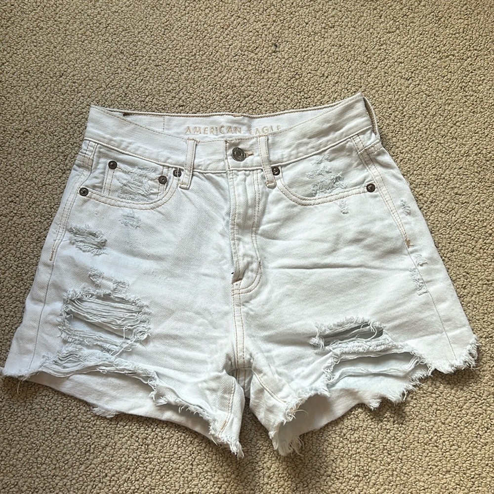 White ripped jeans shorts